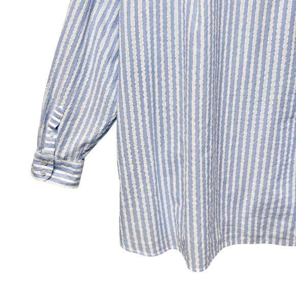 Talbots Seersucker Blue Stripe Metallic Lurex Side Button Women’s Tunic Sz 3X - Picture 11 of 11